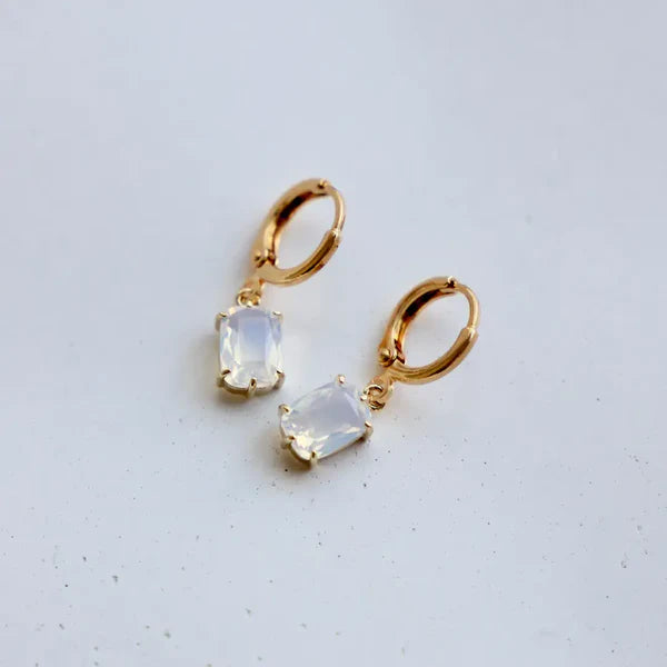 White Opal Baguette Huggie Earring