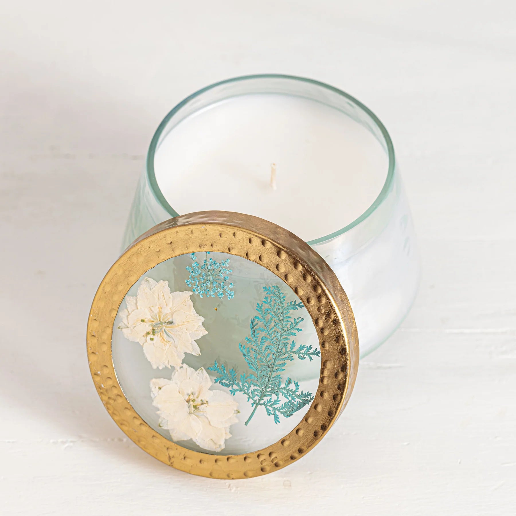 Pressed Flora Glass Candle Watercolor - Zinnias Gift Boutique