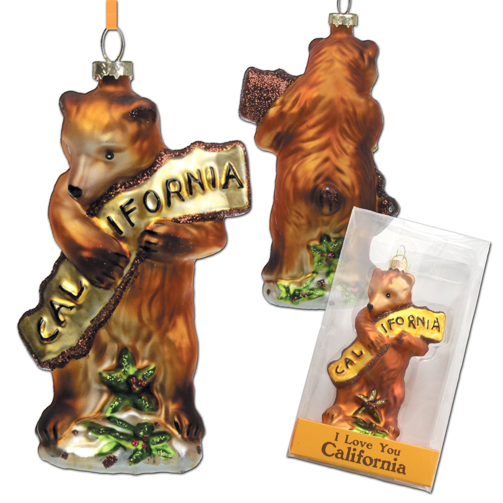 California Bear Hug Glass Mold Ornament - Gift Boxed - Zinnias Gift Boutique