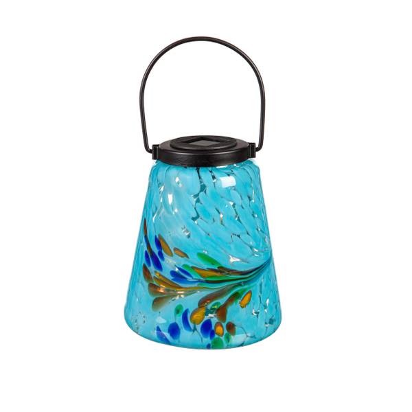 7.5” Blue Glass Solar Lantern - Zinnias Gift Boutique