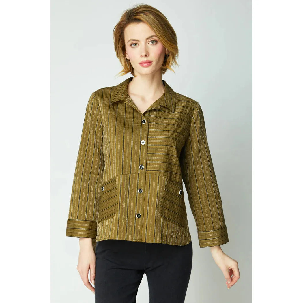 Eastside Stripe Shirt Jacket - Lichen - Zinnias Gift Boutique