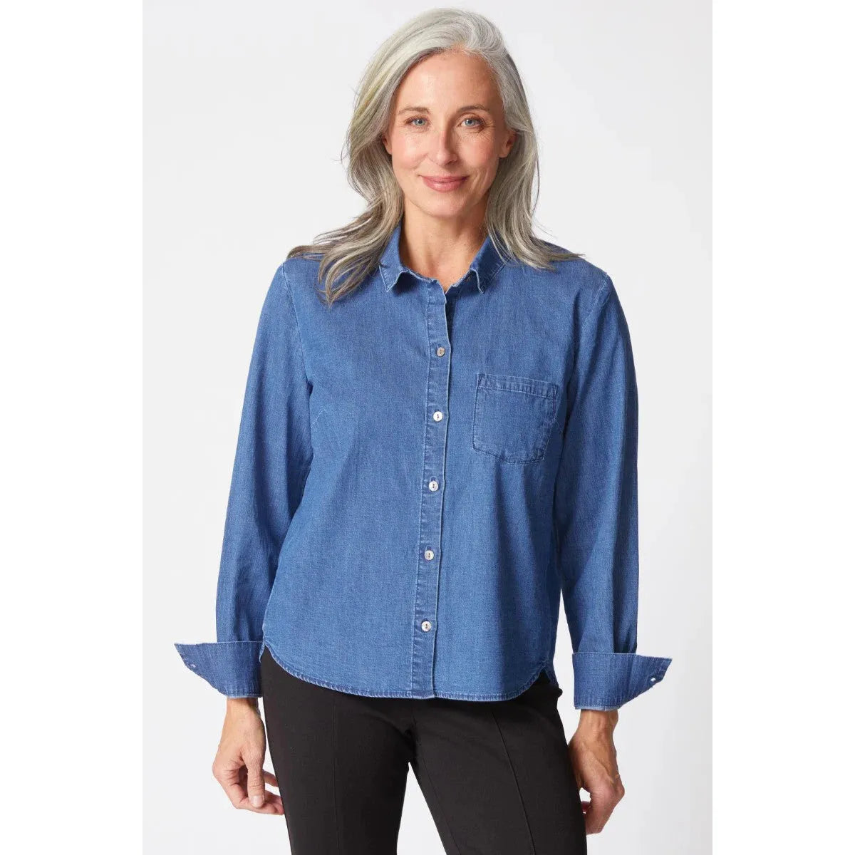 Shaped Hem Shirt - Denim - Zinnias Gift Boutique