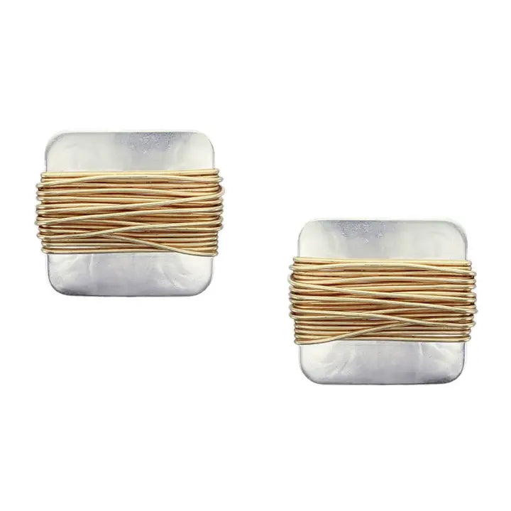 Rounded Square with Heavy Wire Wrapping Earring