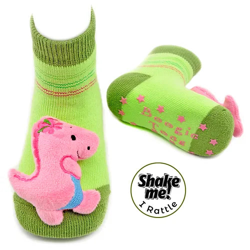 Pink T-Rex Boogie Toes Rattle Socks, 1 Pair - Zinnias Gift Boutique