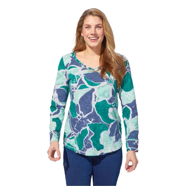 Cotton Slub Floral Emerald - Zinnias Gift Boutique