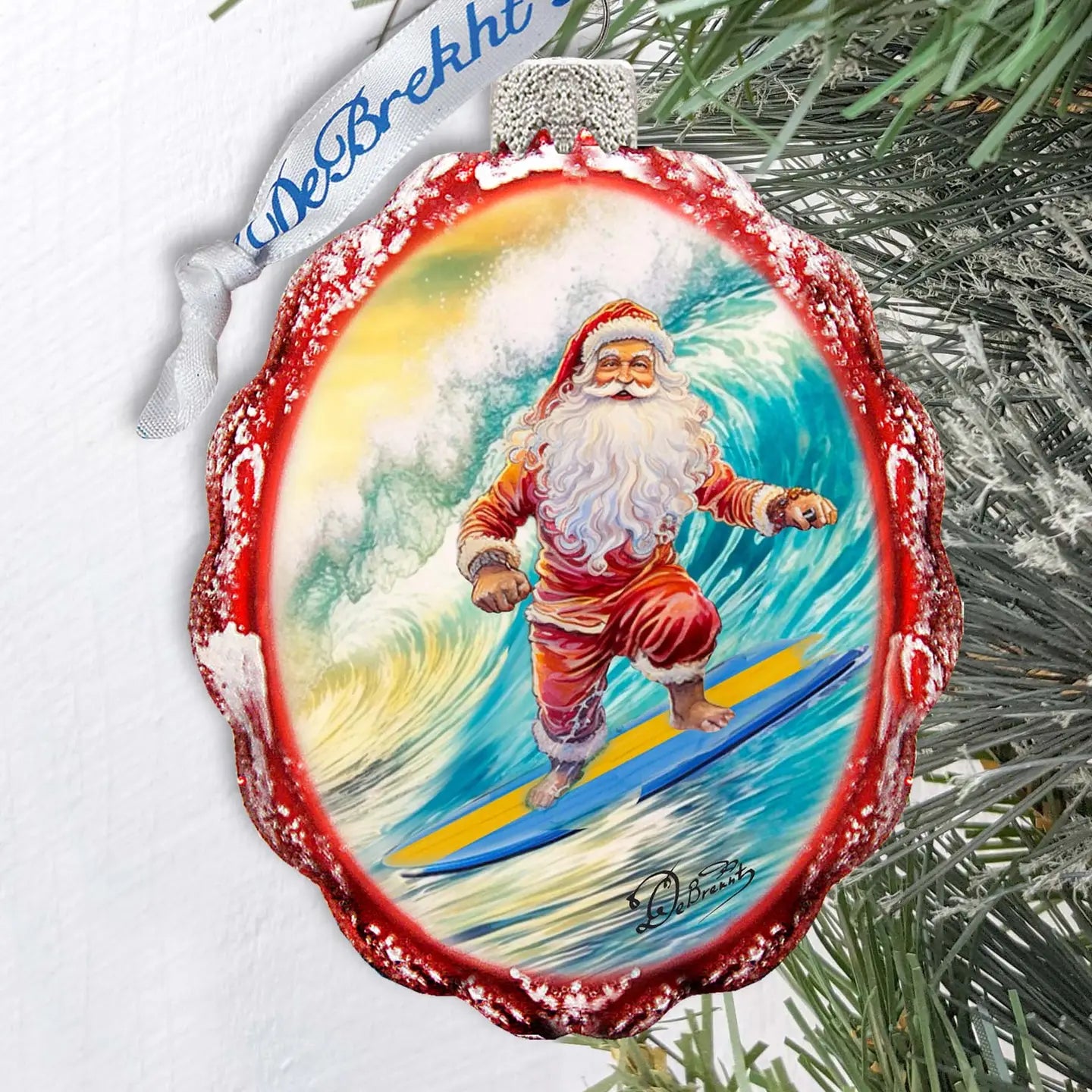 Coastal Santa Surfboard Ornament