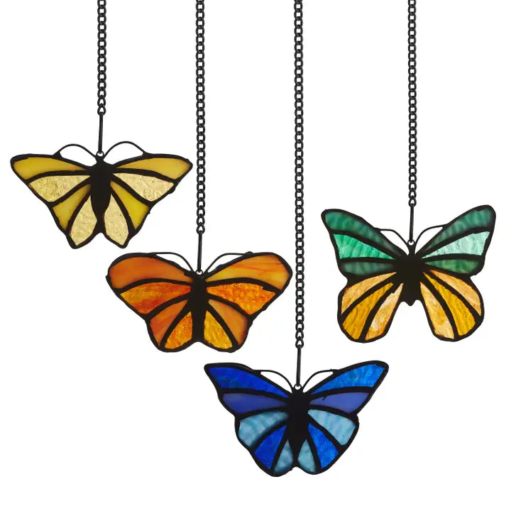3.2"H Butterfly Kaleidoscope Stained Glass Window Panel Set - Zinnias Gift Boutique