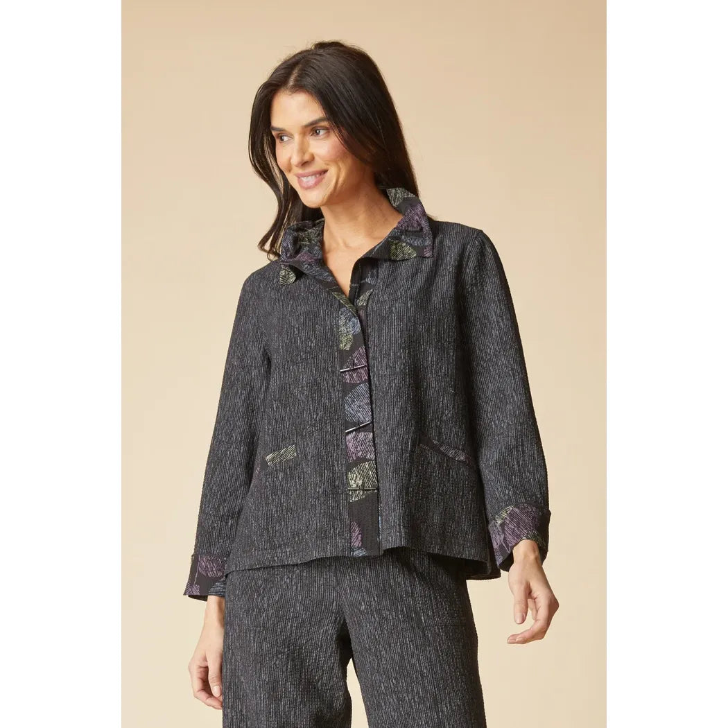 Crinkle Crepe Scattered Leaves Luna Jacket - Zinnias Gift Boutique