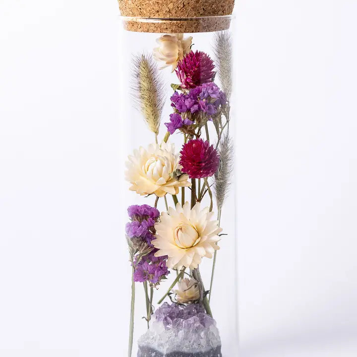 Dried Floral Herbarium Earth Vessel Amethyst - Zinnias Gift Boutique