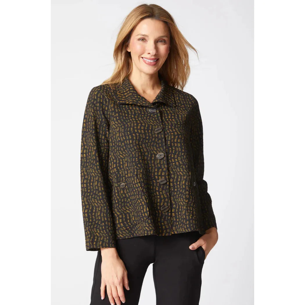 Pucker Weave Mosaic Print Jacket - Lichen - Zinnias Gift Boutique
