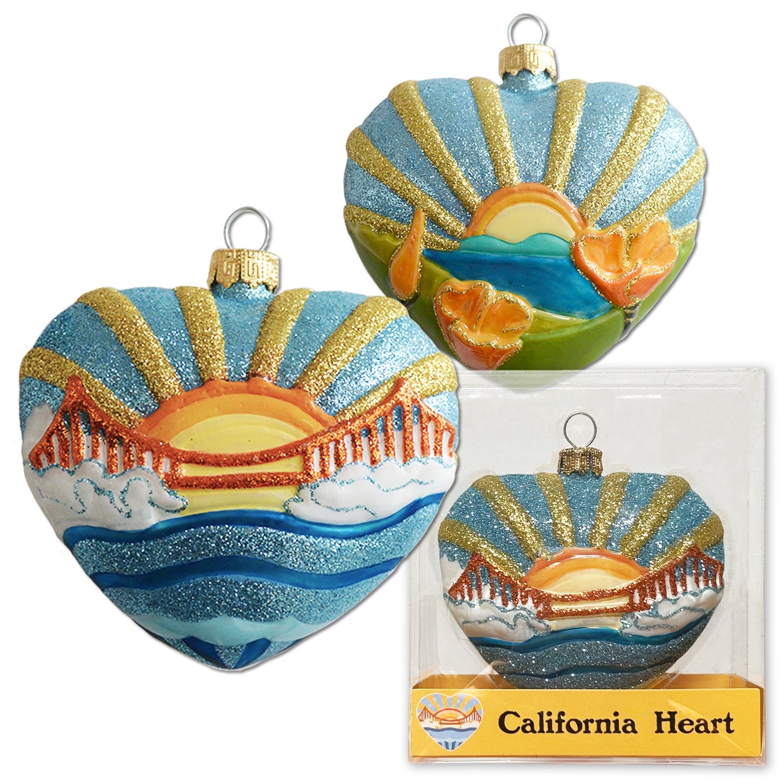 California Heart Glass Ornament - Zinnias Gift Boutique