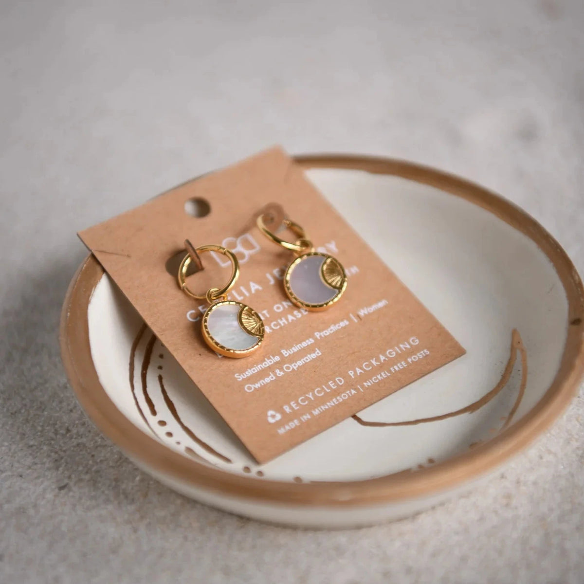 Gold plated stainless steel star moon earring