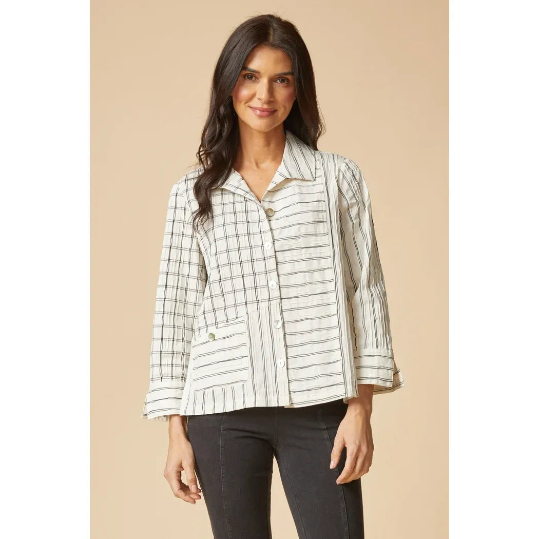 Mixed-Grid Button-Down Pocket Shirt - Zinnias Gift Boutique