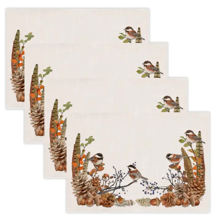 Fall Autumn Chickadees Placemat Oyster - Zinnias Gift Boutique