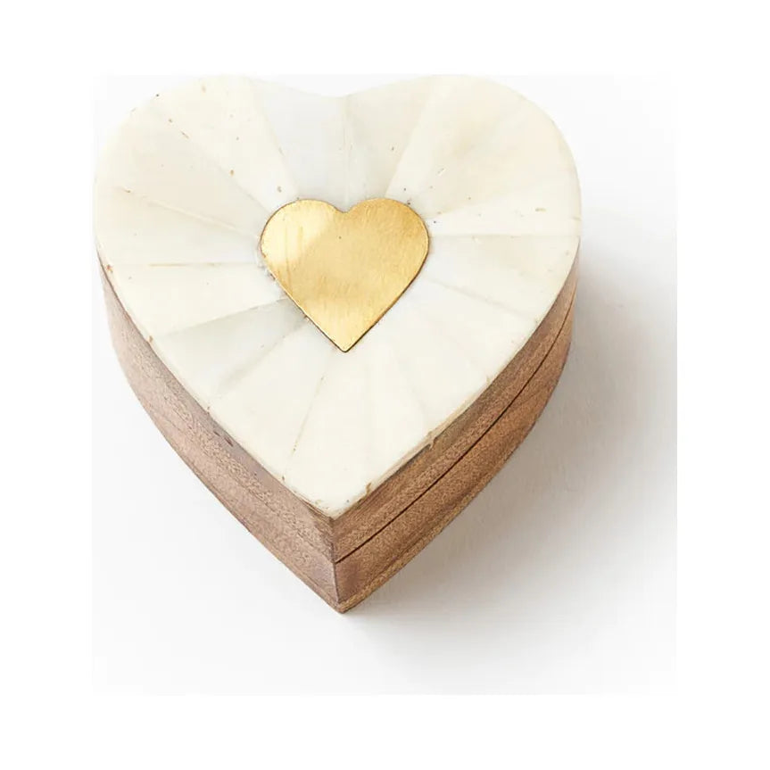 Heart Box Wood / Bone - Zinnias Gift Boutique