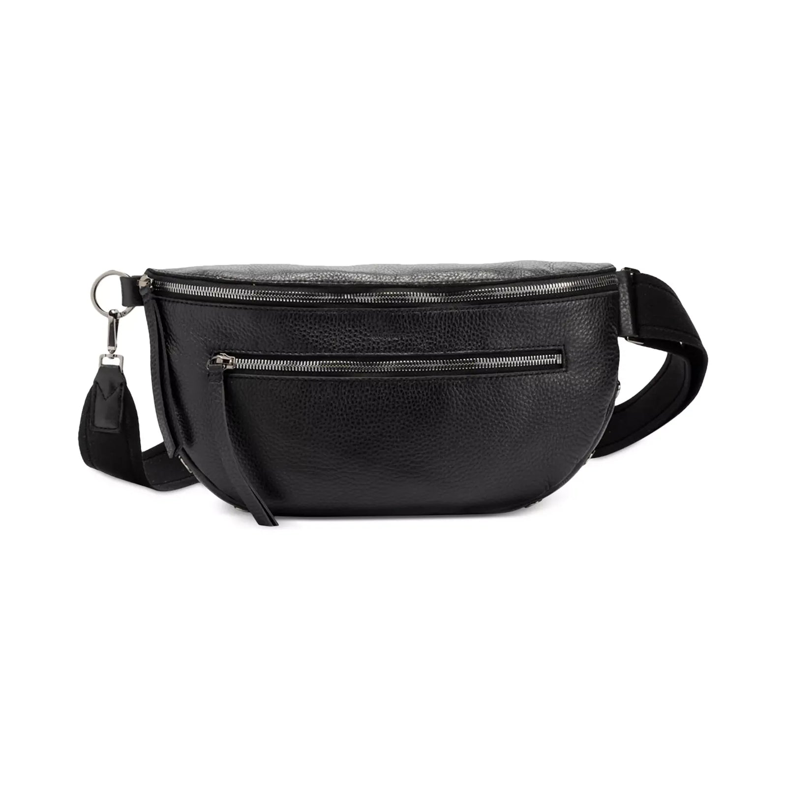 Hammitt Charles Crossbody LG Black handbag with sleek black leather and silver hardware, featuring adjustable strap and minimalist design.
