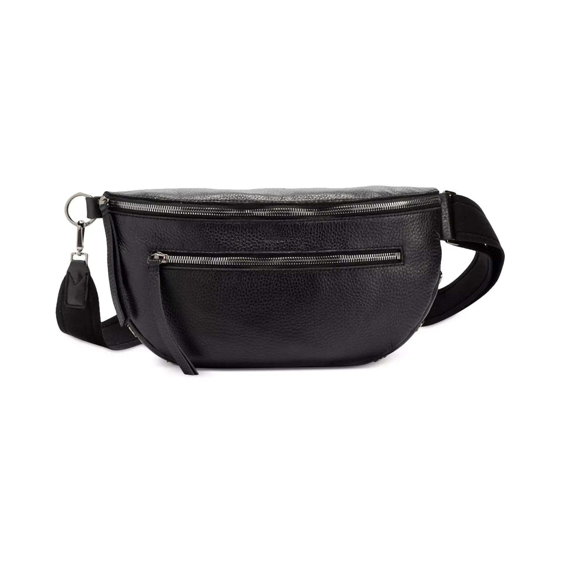 Hammitt Charles Crossbody LG Black handbag with sleek black leather and silver hardware, featuring adjustable strap and minimalist design.