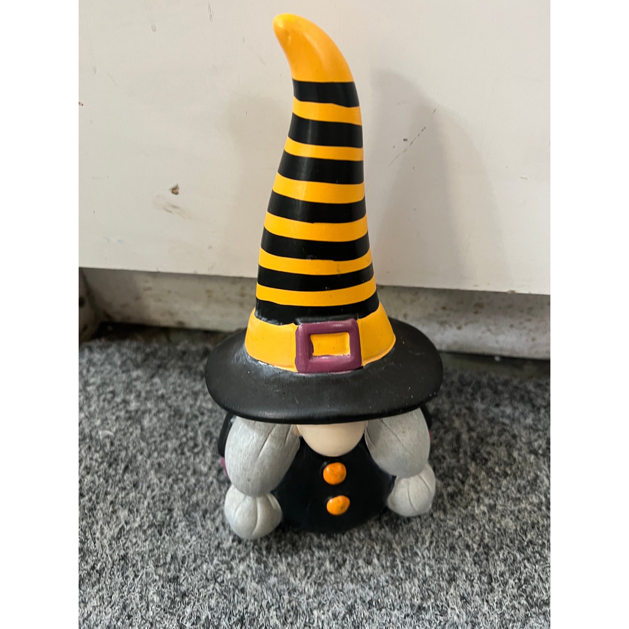 Orange stripe witch hat gnome resin sitter - Zinnias Gift Boutique