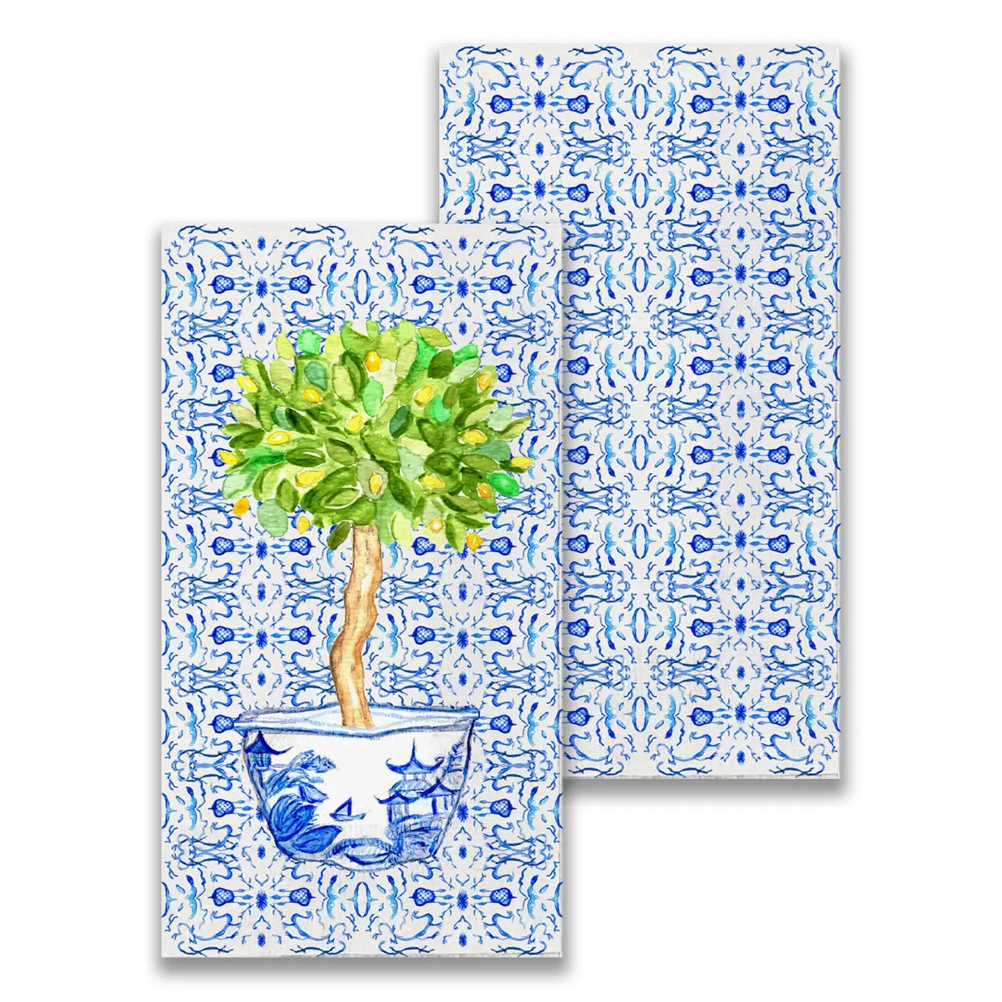 Blue & White Bowl w- Lemon Tree Guest Towel