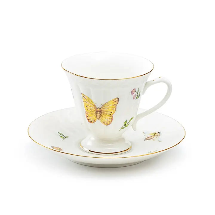 Summer Garden 7 oz Fine Porcelain Tea Cup and Saucer - Zinnias Gift Boutique