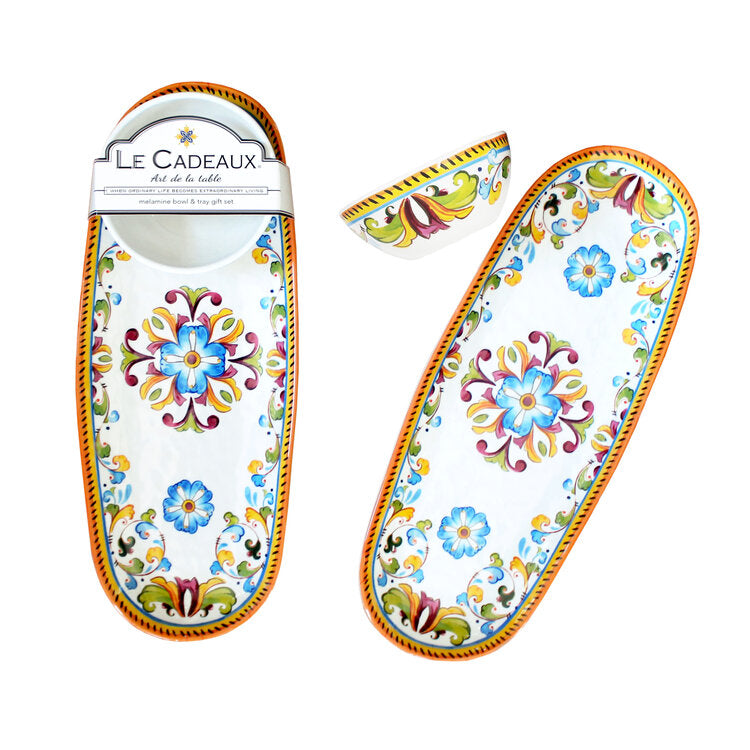 Melamine Bowl &amp; Tray Gift Set Toscana - Zinnias Gift Boutique