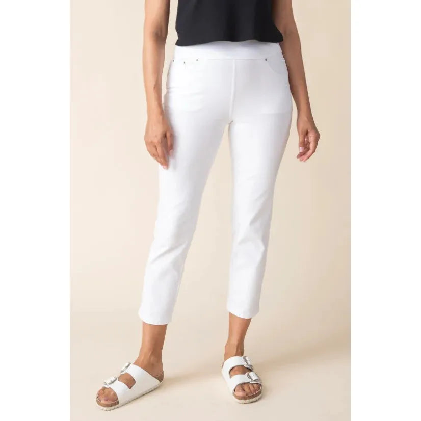 Stonewash Cotton Knit Capri - White - Zinnias Gift Boutique