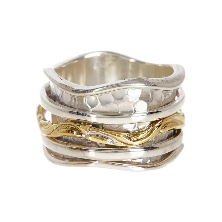 Two-Tone Wave Spinner Ring - SF - Zinnias Gift Boutique