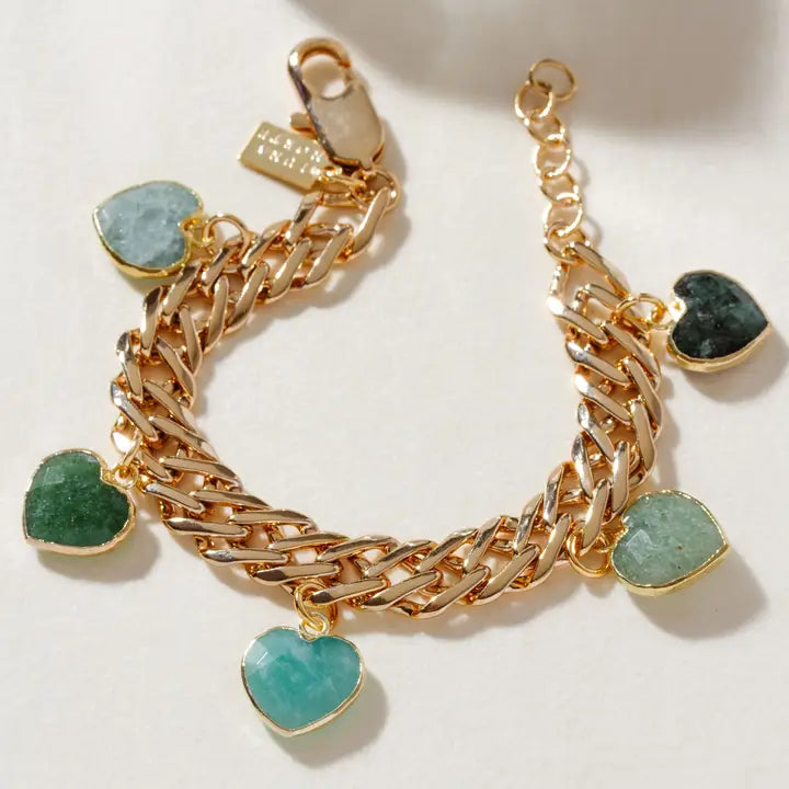 Lover's Spectrum Gemstone Heart Charm Bracelet - Green with Envy