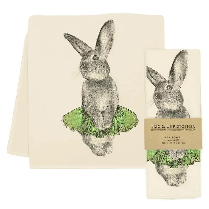 Bunny Tutu Tea Towel (Green Sparkles) - Zinnias Gift Boutique