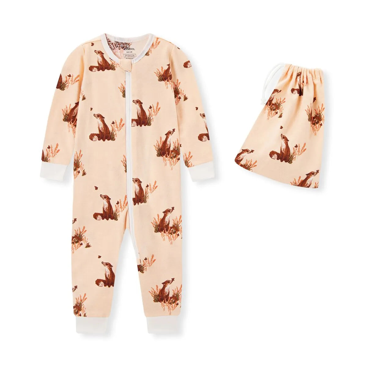 Organic Zipper Pajama Floral Fox