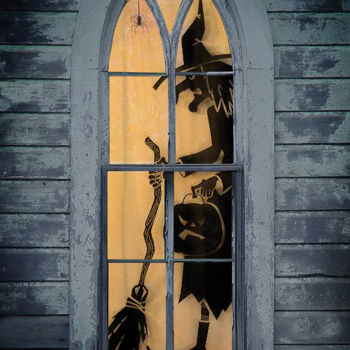 Halloween Witch 38x84 Sheer Lace Panel Curtain Black - Zinnias Gift Boutique