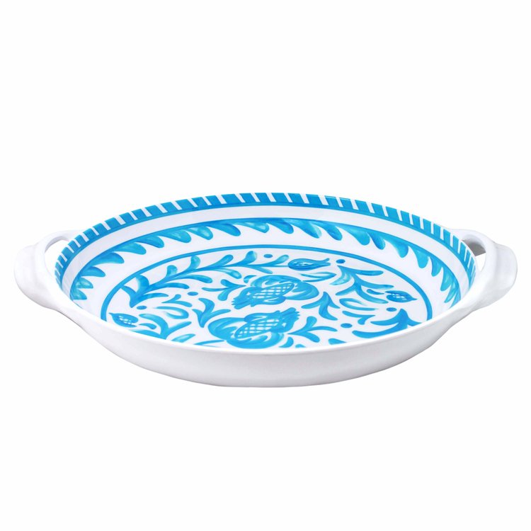 Sicily Teal Large Two Handled Shallow Bowl 16" - Zinnias Gift Boutique