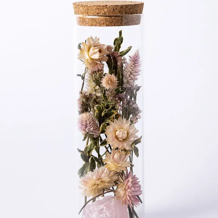 Dried Floral Herbarium Earth Vessel Rose Quartz - Zinnias Gift Boutique
