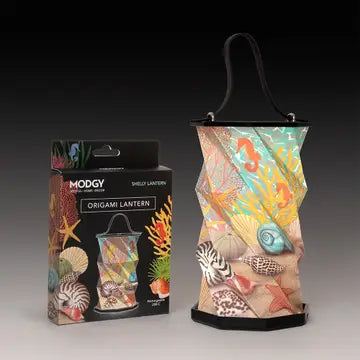 Modgy origami lantern with intricate paper folds, showcasing lightweight and decorative design perfect for ambient lighting.
