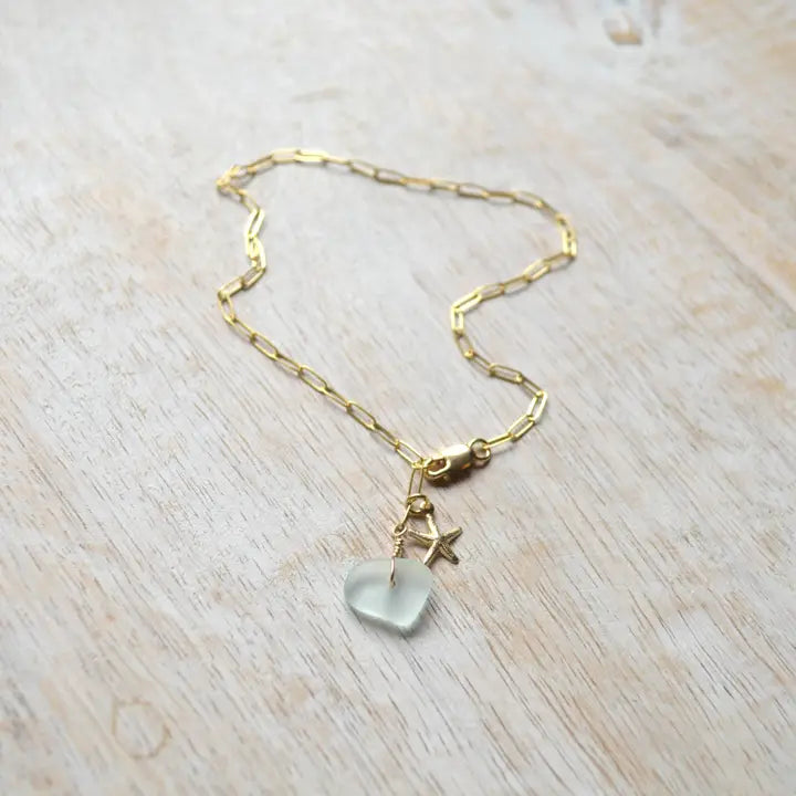 Sea Foam Glass & Starfish Anklet - Zinnias Gift Boutique