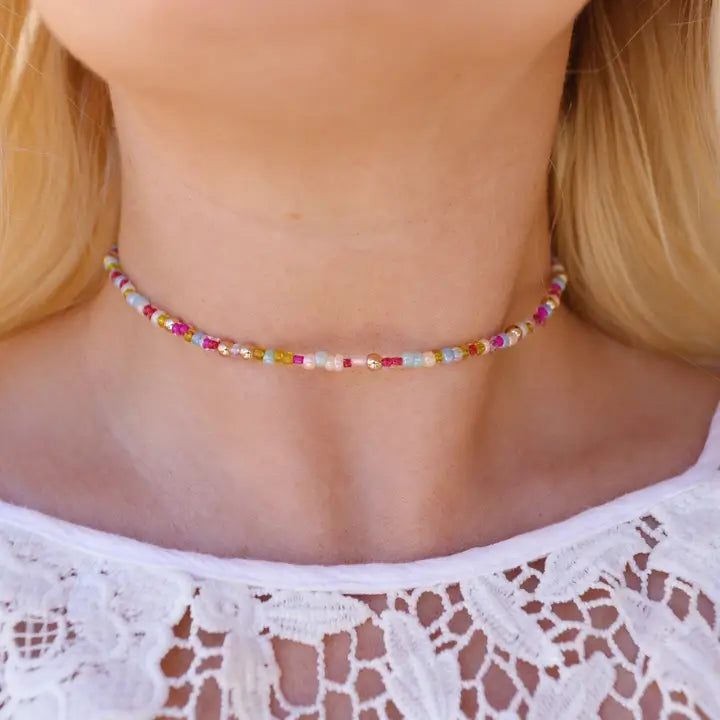 Endless Summer Seed Beaded Choker Necklace