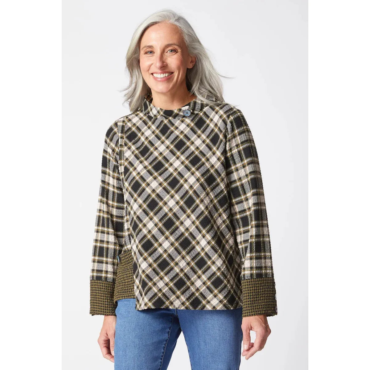 Asymmetrical Button Cuff Top - Avocado - Zinnias Gift Boutique