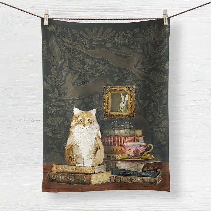 Cats On Books 2 Tea Towel - Zinnias Gift Boutique