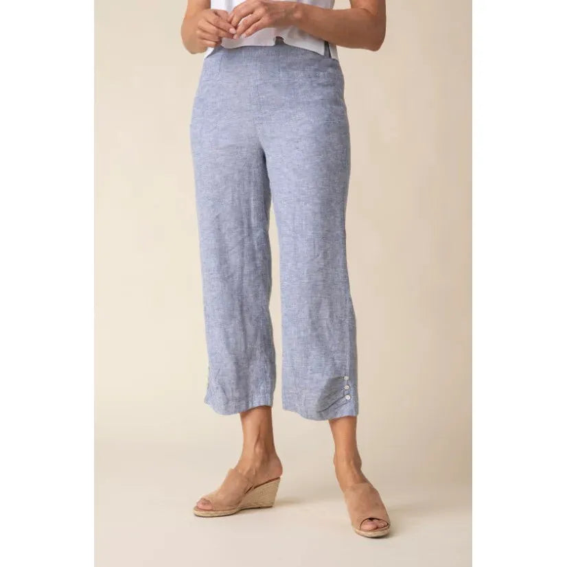 Pleat Button Capri - Indigo - Zinnias Gift Boutique