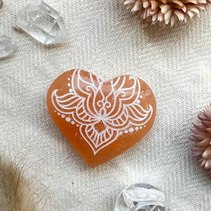 Peach Selenite Heart Crystal - Zinnias Gift Boutique