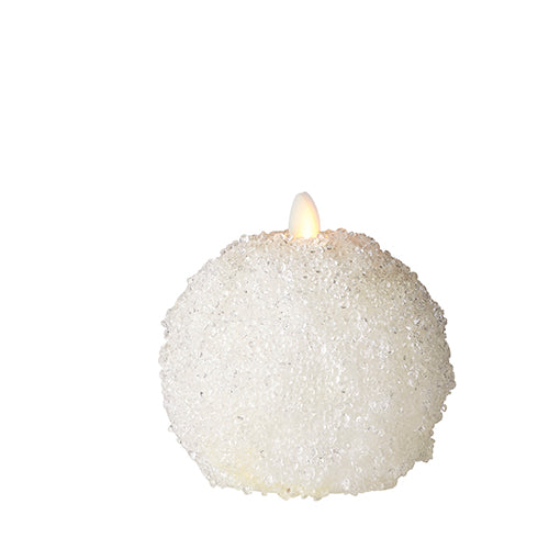 *DC* 4&quot; x 4.5&quot; Moving Flame White Iced Snowball Candle - Zinnias Gift Boutique