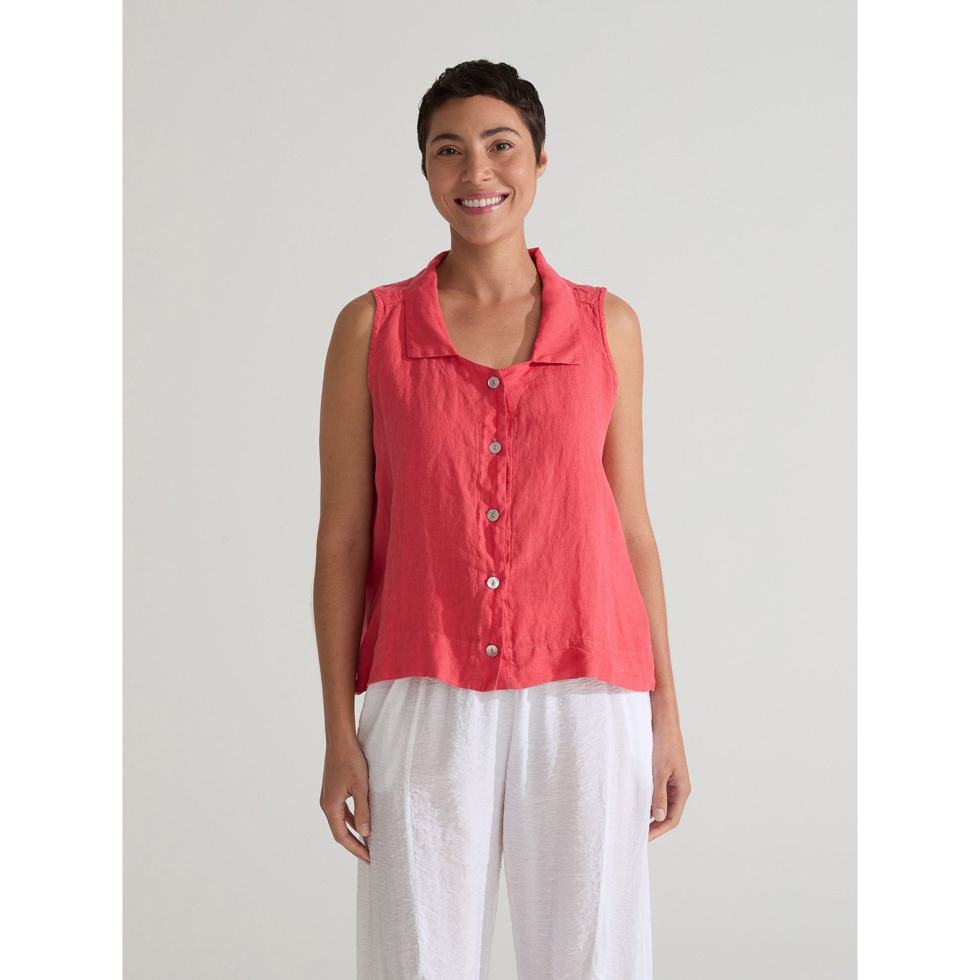 Sleeveless Linen Shirt - Harbor Red - Zinnias Gift Boutique