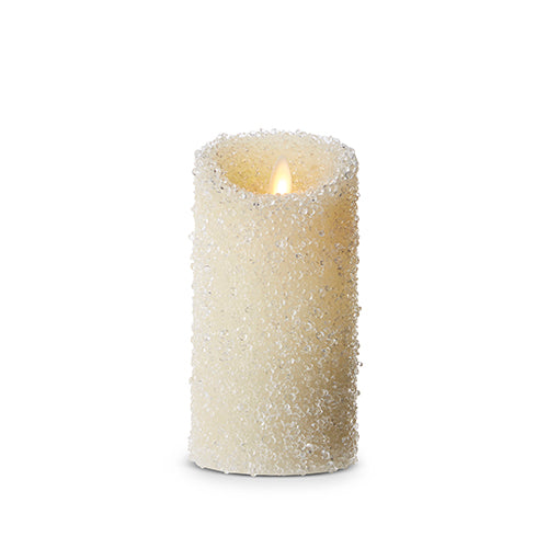 *DC* 3&quot; x 6&quot; Moving Flame White Iced Pillar Candle - Zinnias Gift Boutique