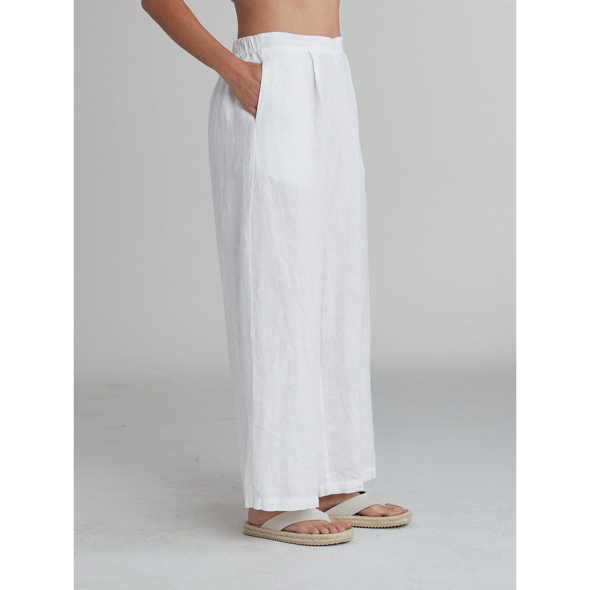 Wide Leg Solid Linen Pant - White - Zinnias Gift Boutique