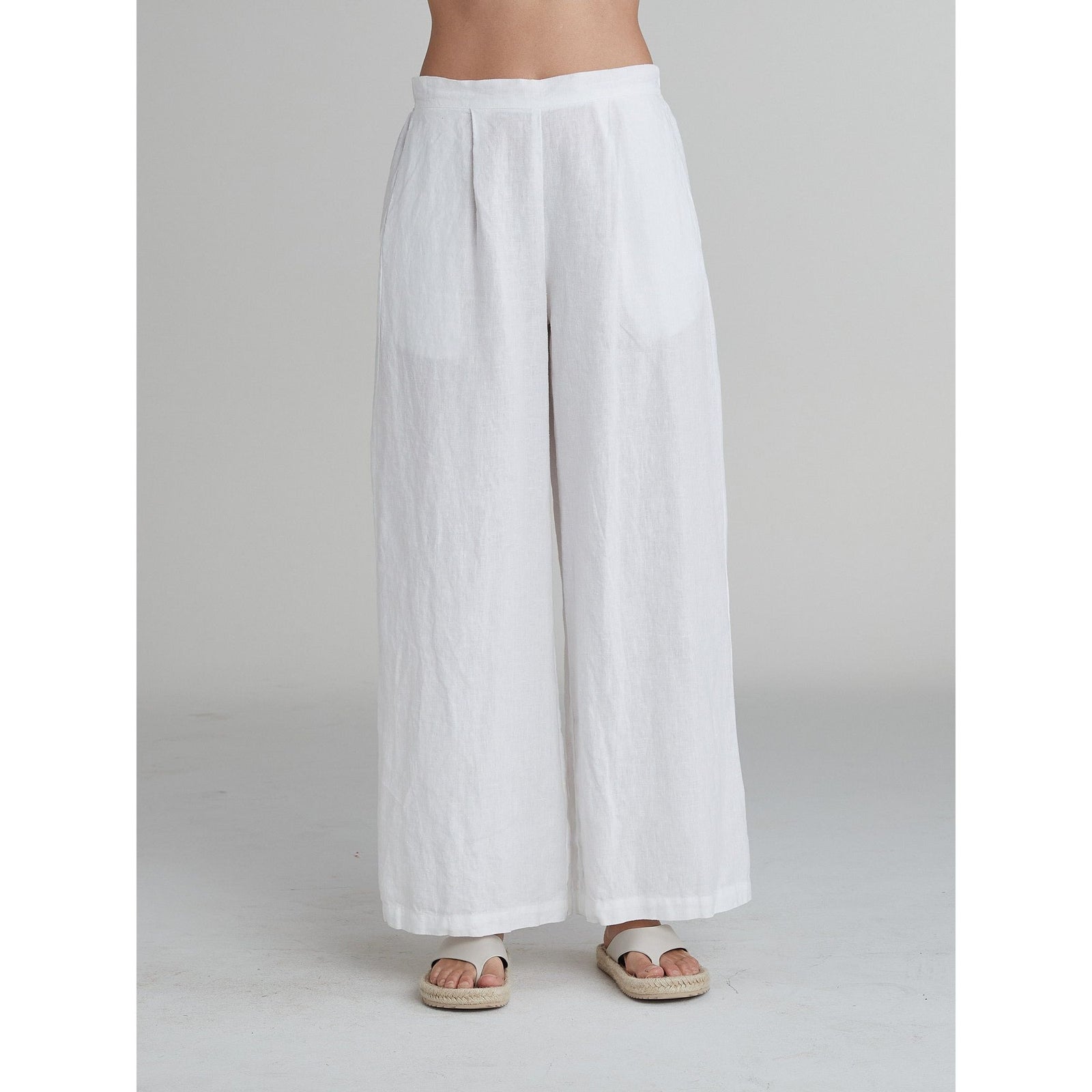 Wide Leg Solid Linen Pant - White - Zinnias Gift Boutique