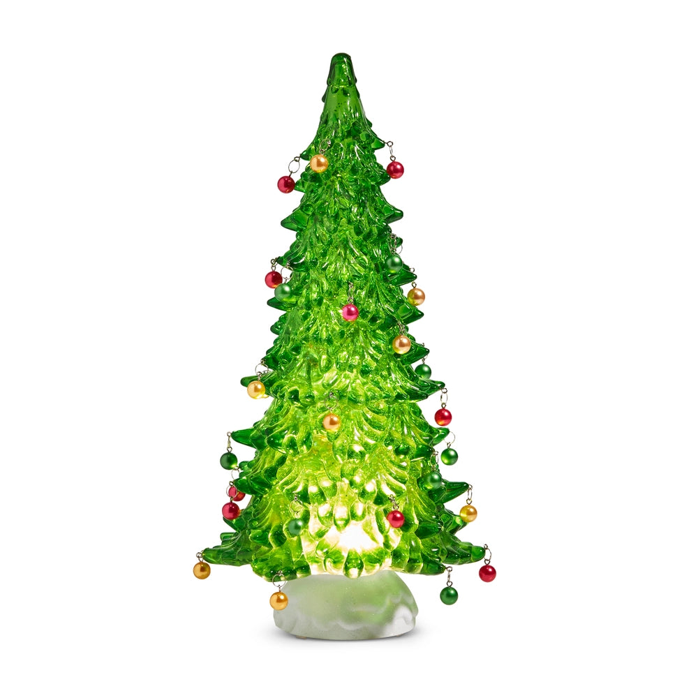 Lighted Green Tree with Ornaments and Swirling - Zinnias Gift Boutique