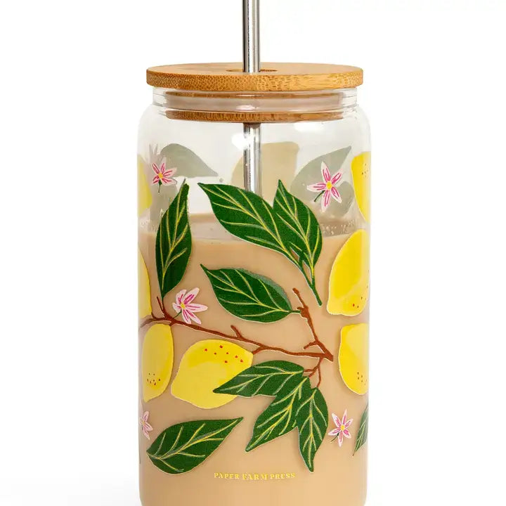 Lemon Grove Glass Can - Zinnias Gift Boutique