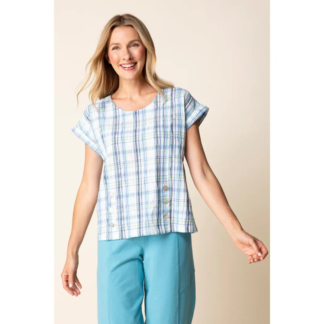 Blurred Plaid Button Pullover - Zinnias Gift Boutique