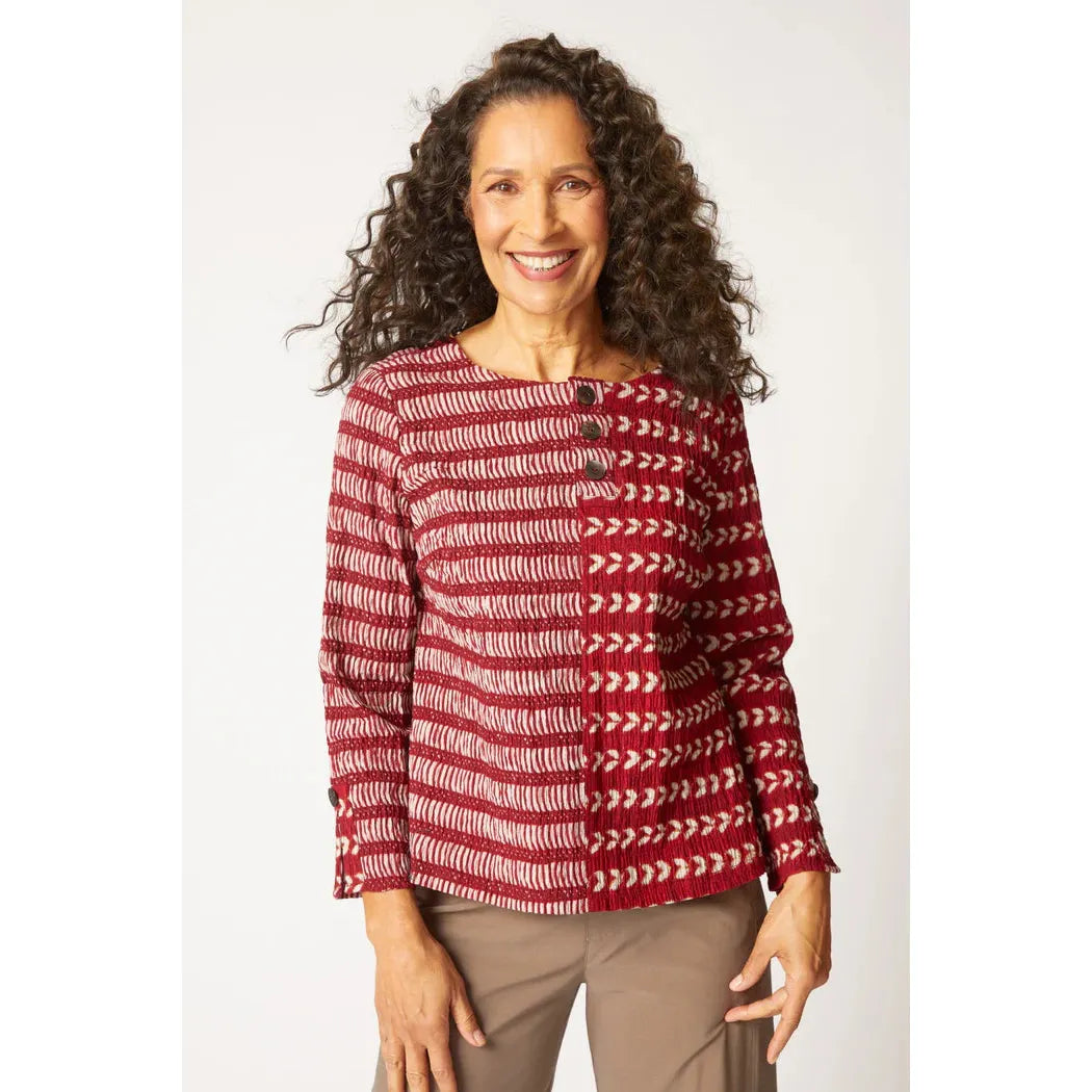 Mixed Batiks Button Pullover - Scarlet - Zinnias Gift Boutique