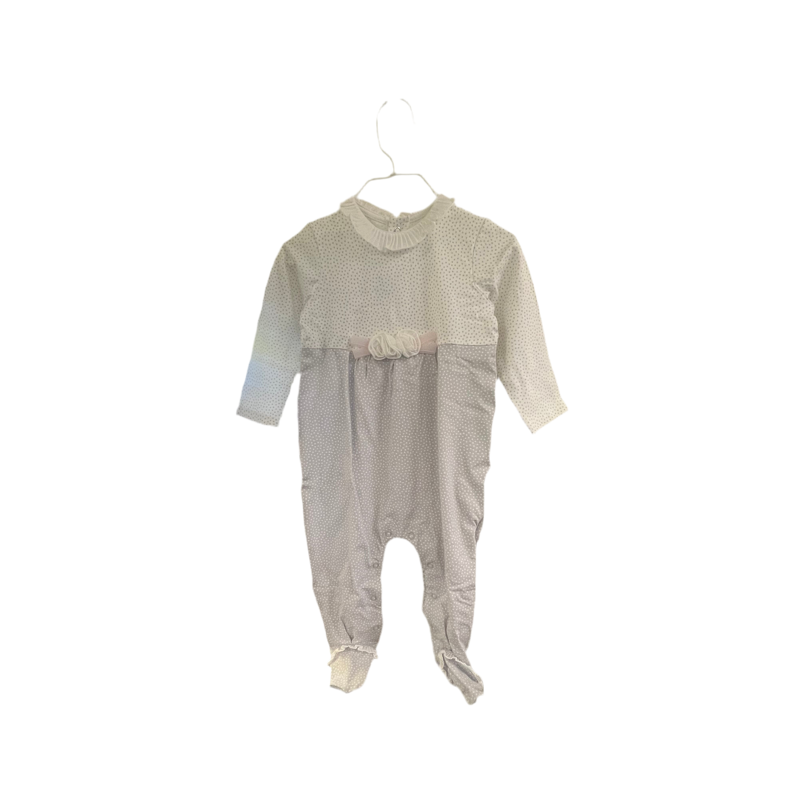 Grey White Footie white bodice flowers - Zinnias Gift Boutique